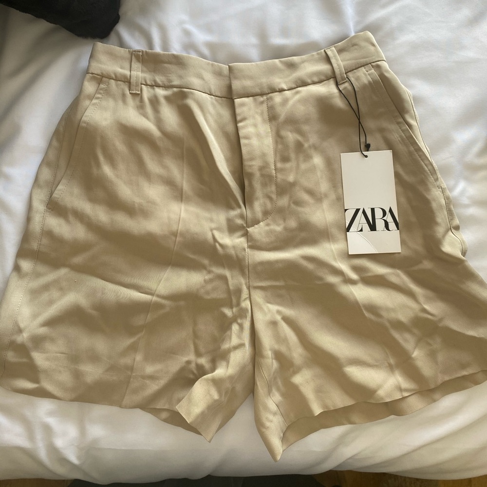 Flowy Beige Tailored High Waisted Shorts